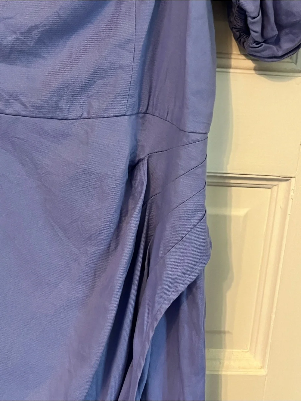 & Other Stories Fitted Asymmetric Puff Sleeve Dress. Linen. Square Neck. Midi